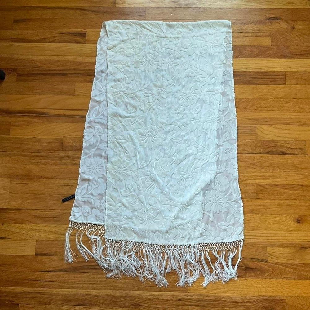 White Velvet Burnout Floral Scarf Silk Blend Whimsygoth Wedding Bride 90s Preppy